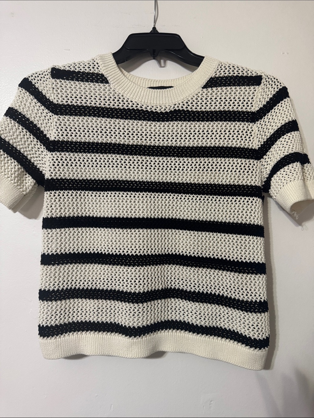 Laundry By Shelli Segal Black and White Striped Crewneck Sweater